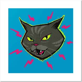 Angry Cat Vintage Cartoon Kitten Hissing Posters and Art